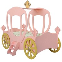 Pat Caleasca Royal Princess Carriage ROZ - Pat din lemn MDF in forma de trasura Pat Caleasca Royal Princess Carriage ROZ - Pat din lemn MDF in forma de trasura